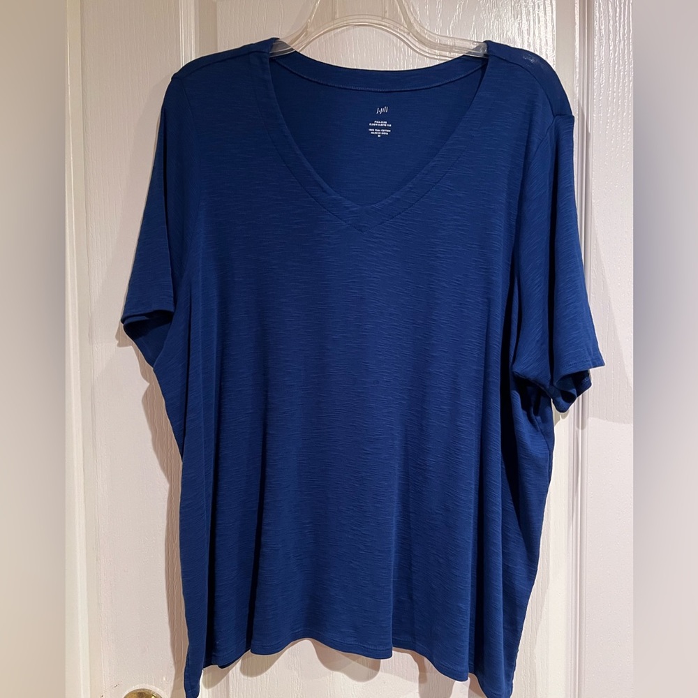 J. Jill Royal Blue SlubTee Elbow Sleeve V-Neck 100% Pima Cotton 3X